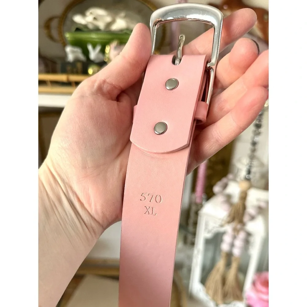 Women’s Light Pink Casual PU Leather Belt With Square Single Prong Buckle, XL